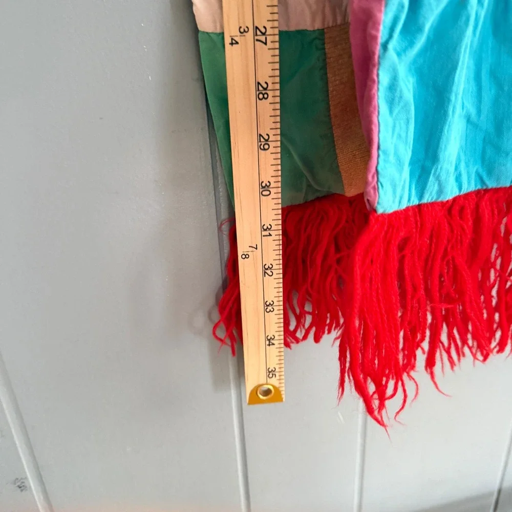 Handmade Patchwork Quilt Fringe Scarf Thriftcore Indie Folk Whimsical‎ Whimsy